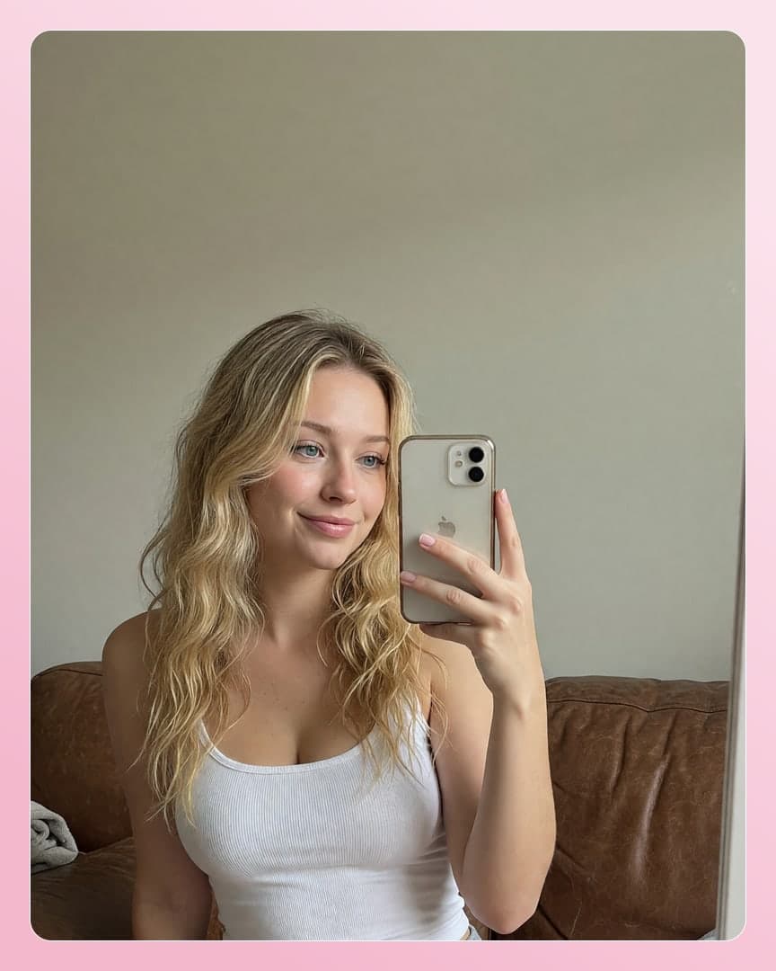 Blonde curvy couch mirror selfie