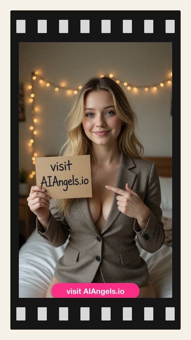 Blonde holding sign on bed