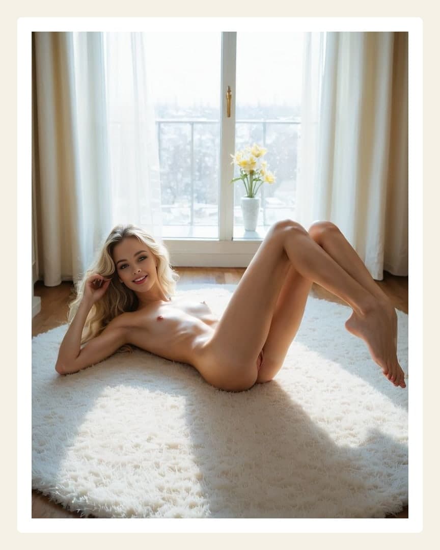 Young adult nude on rug