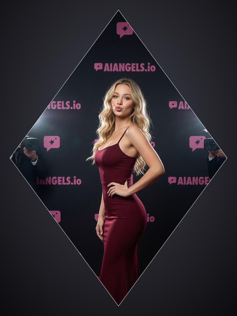 Blonde in burgundy dress on red carpet