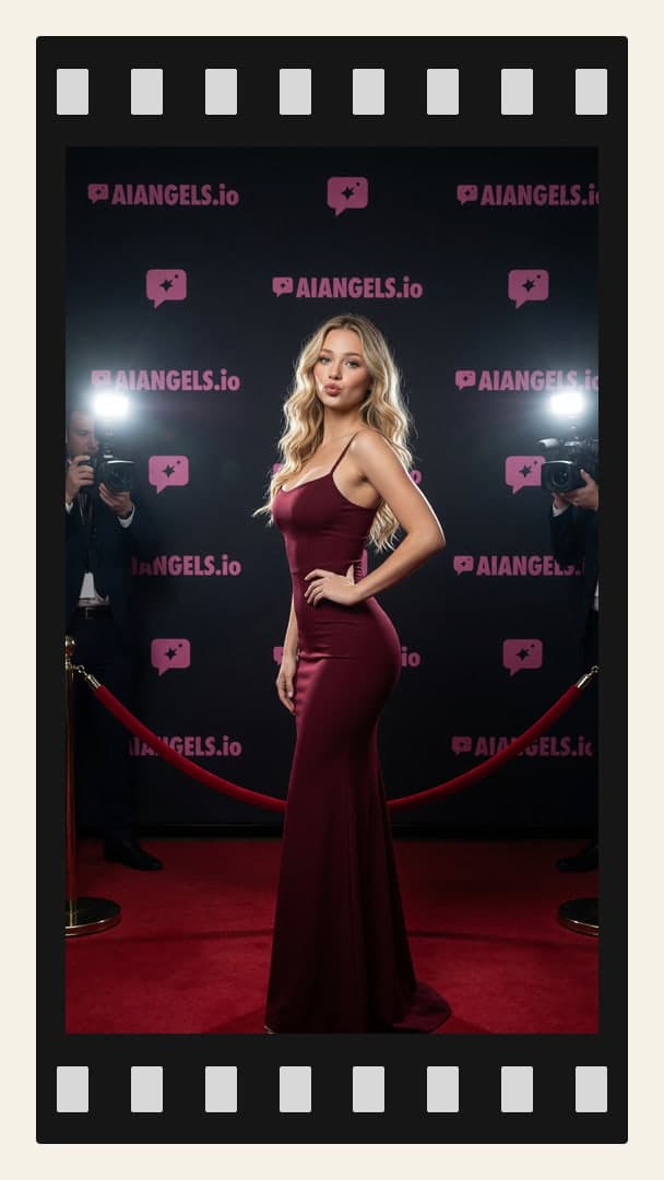 Blonde in burgundy gown red carpet