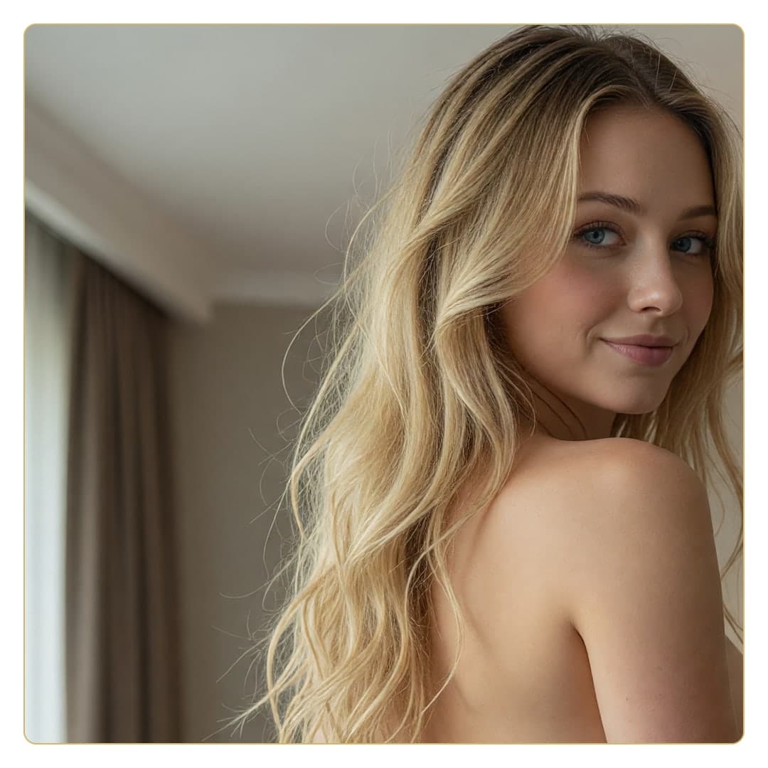 Wavy blonde blue eyes headshot