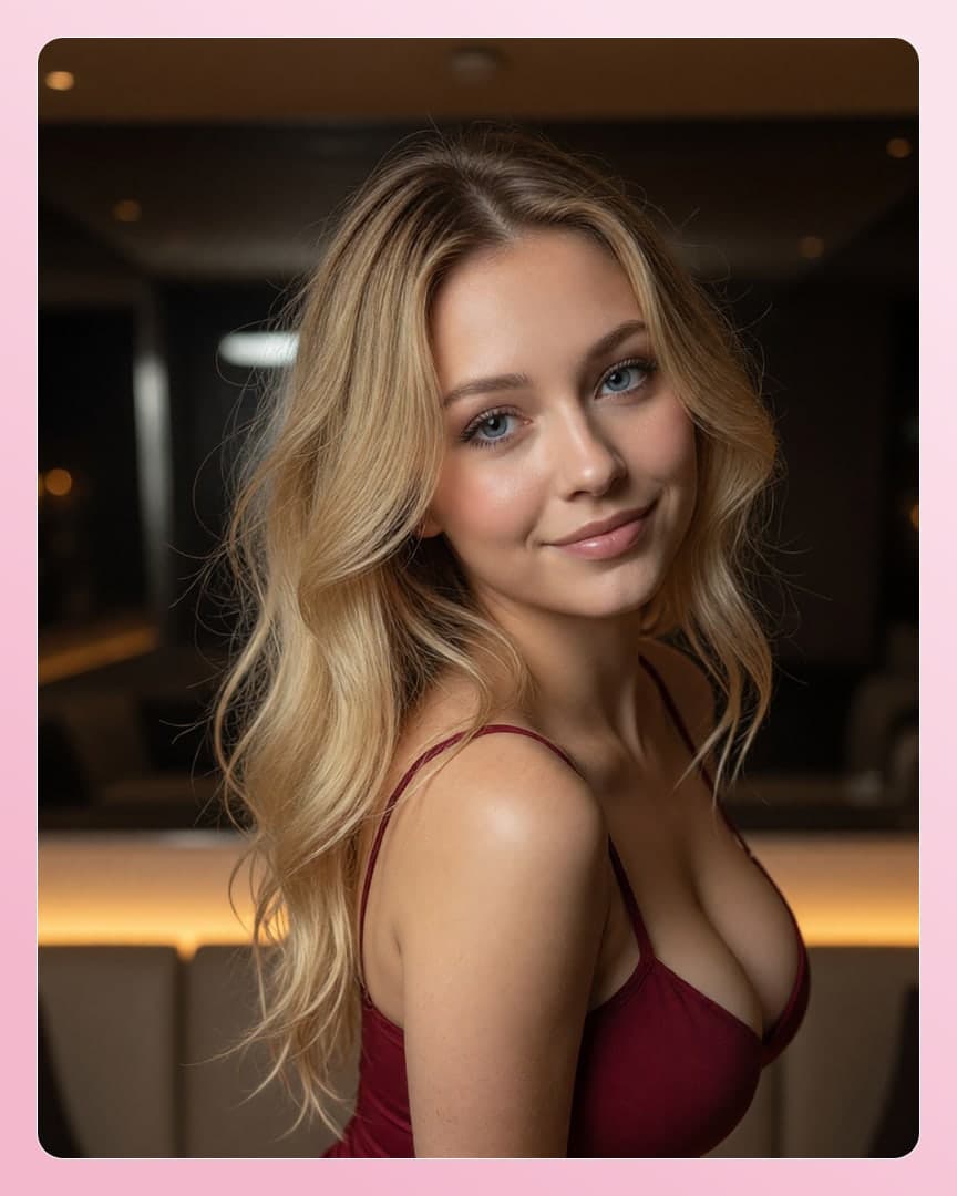 Curvy blonde deep cleavage portrait