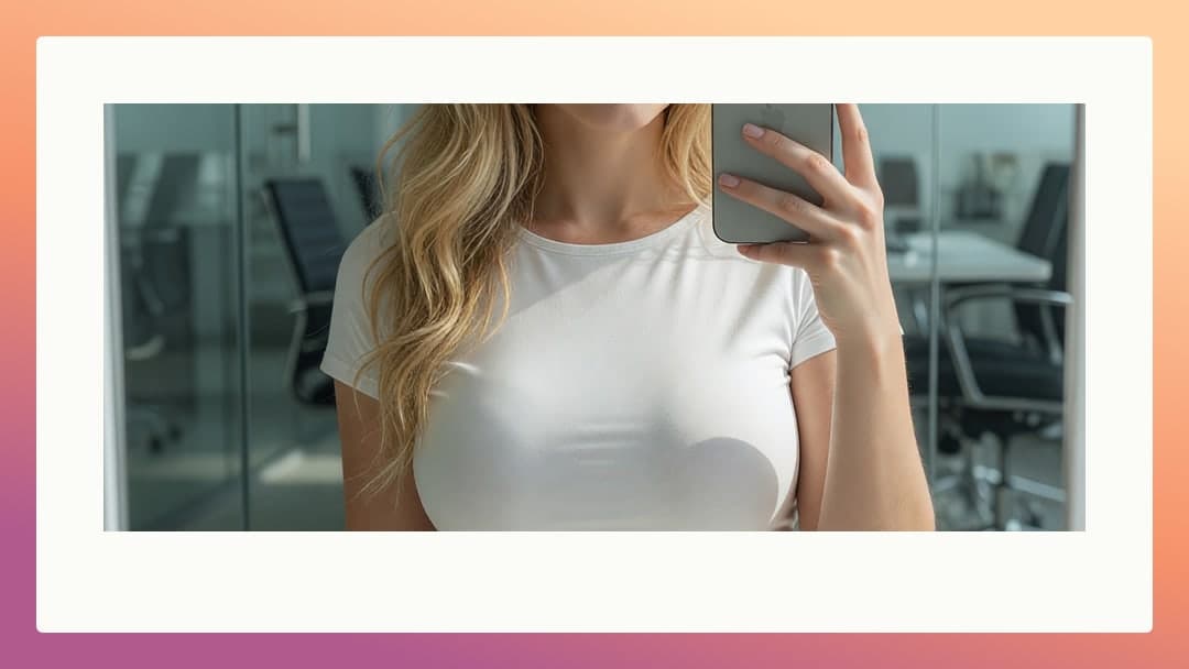 Young adult blonde office mirror selfie