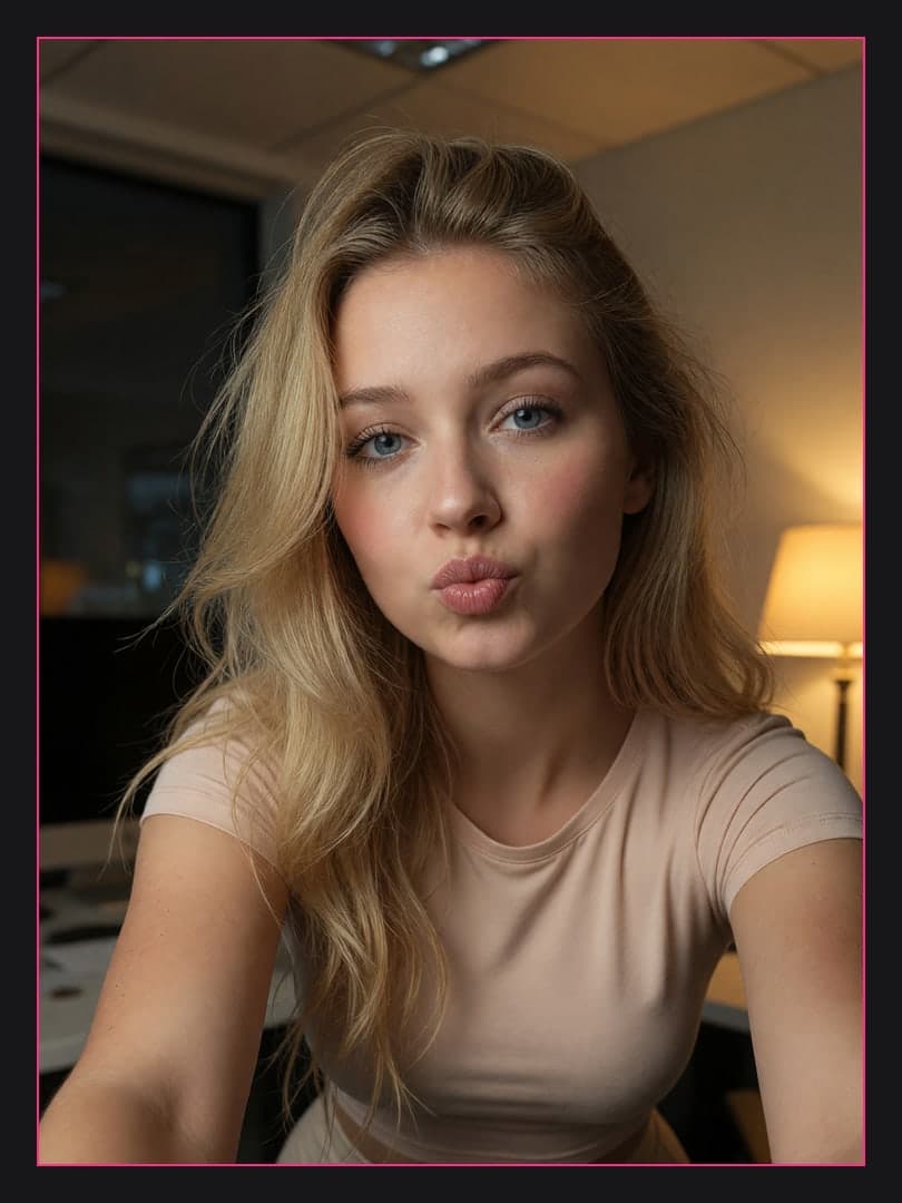 Low angle office selfie pout