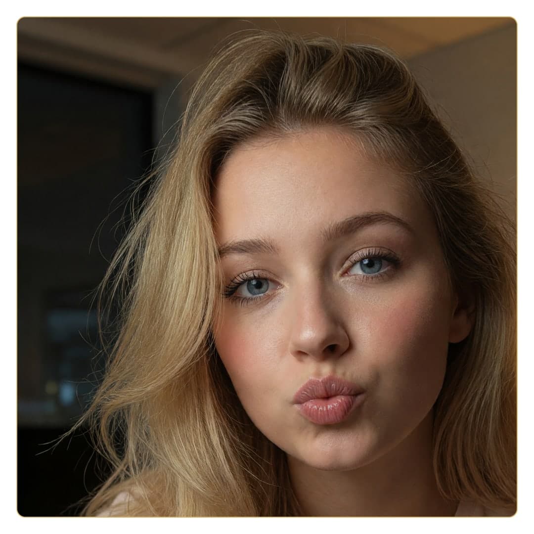 Curvy blonde kiss face close-up