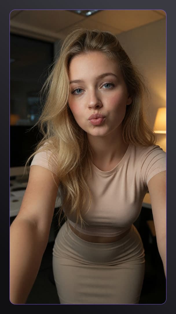 Young adult office kiss selfie