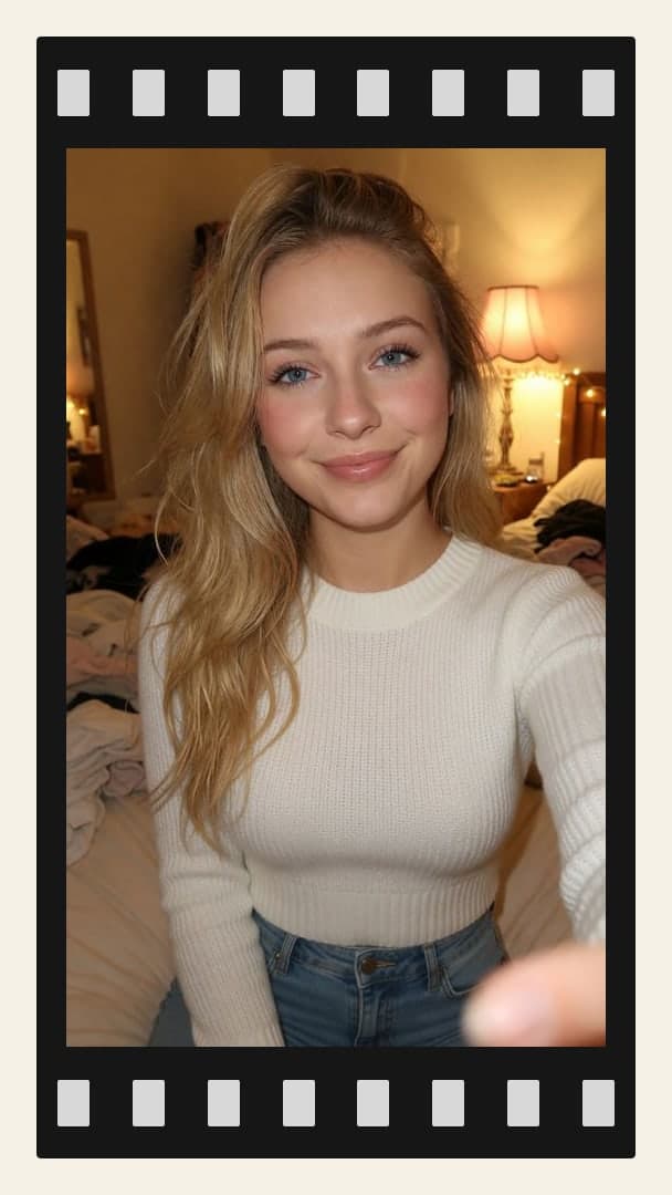 Curvy blonde big natural tits sweater selfie