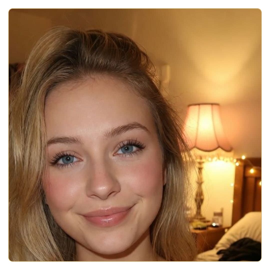 Curvy blonde close-up bedroom glow