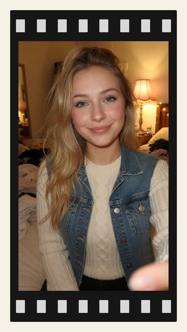 Blonde bedroom selfie in sweater