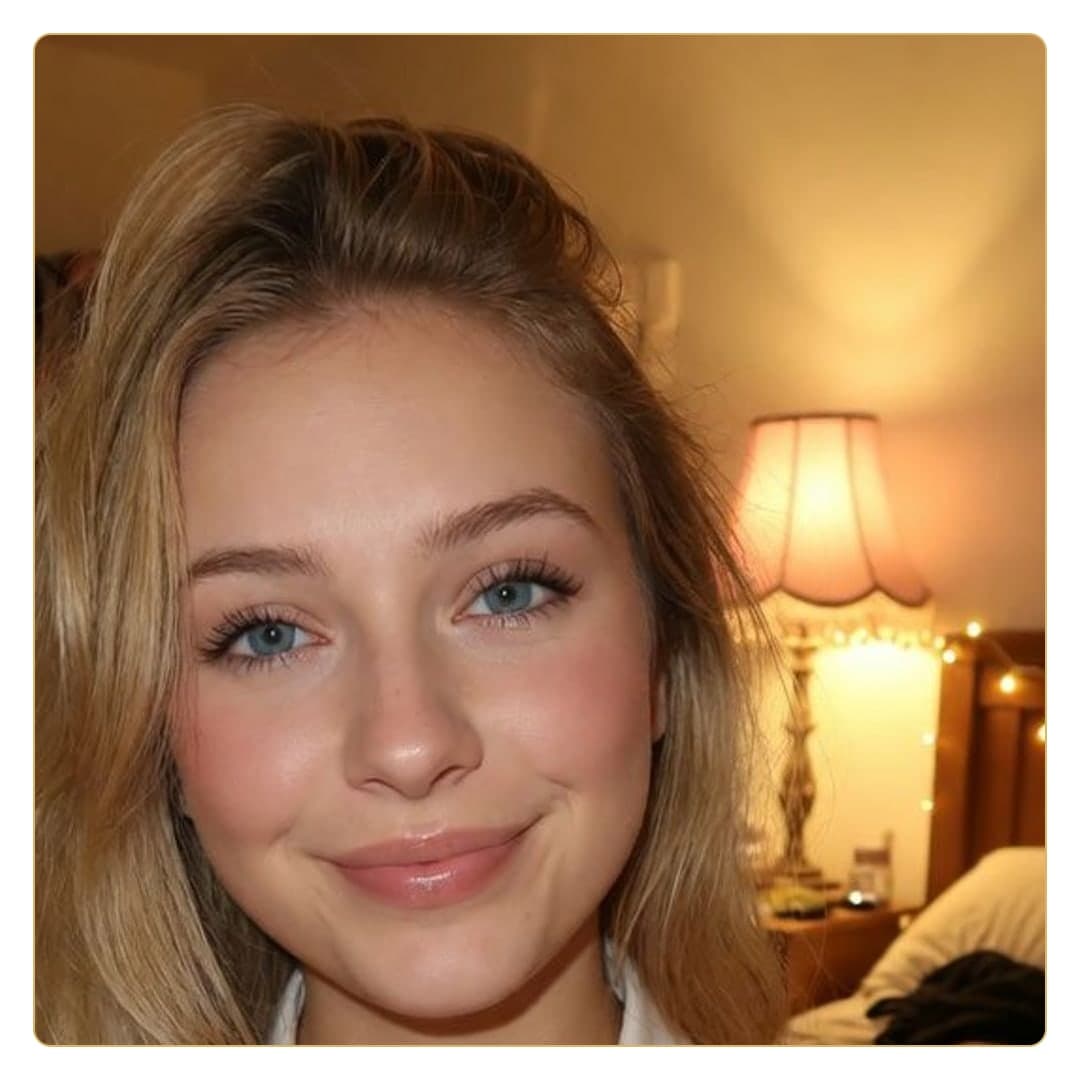 College blonde close-up bedroom smile