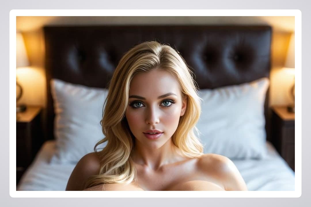 POV above topless blonde in bed