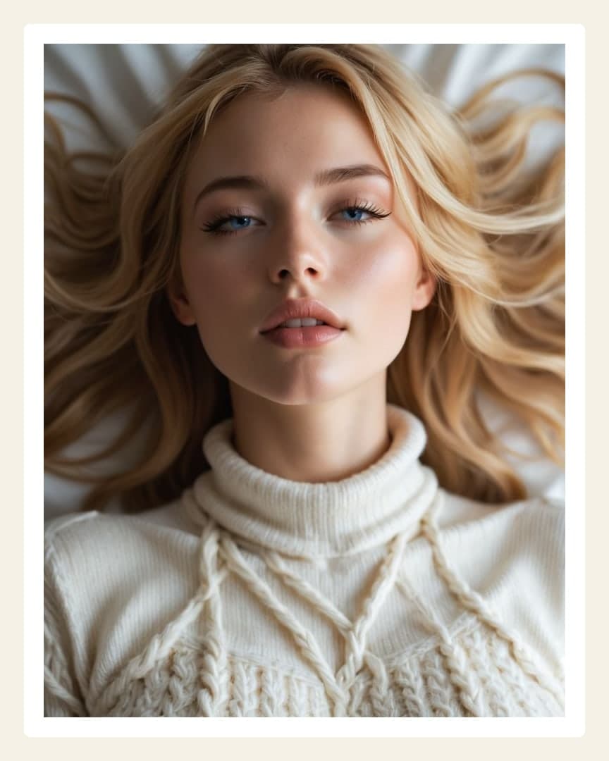 Long wavy blonde in cream sweater