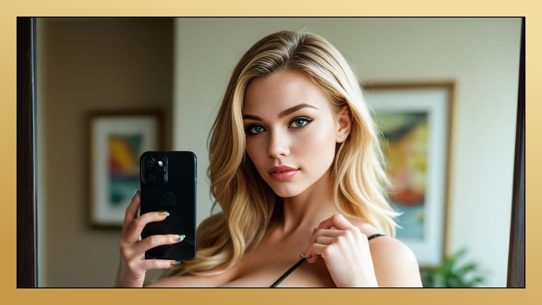 College age blonde mirror selfie