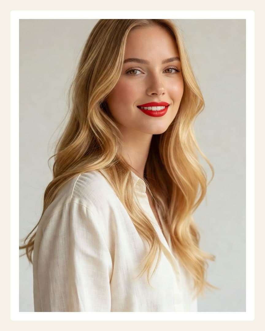 Curvy blonde unbuttoned linen close-up