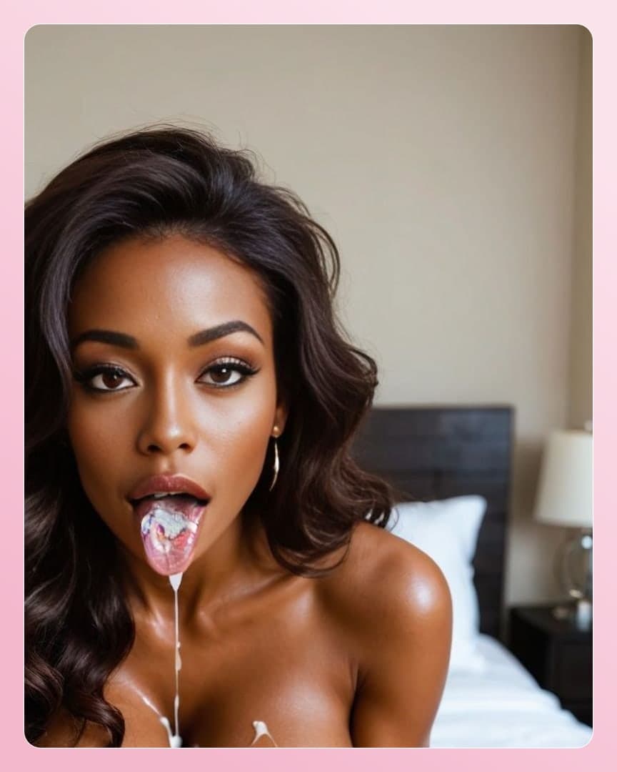 Long wavy hair cum tongue out