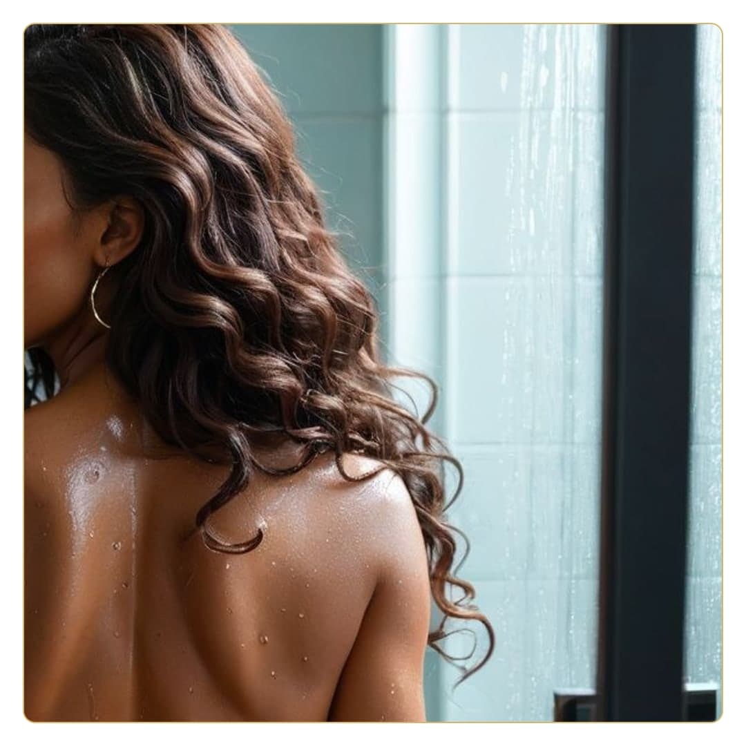 Wet ebony back in shower