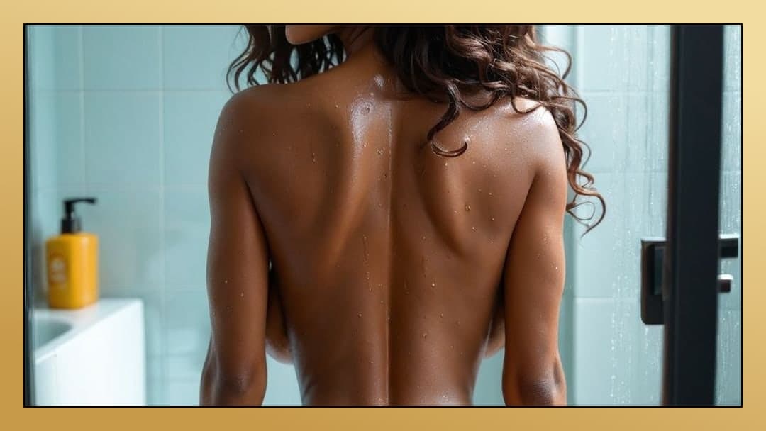 Ebony back and curves in shower