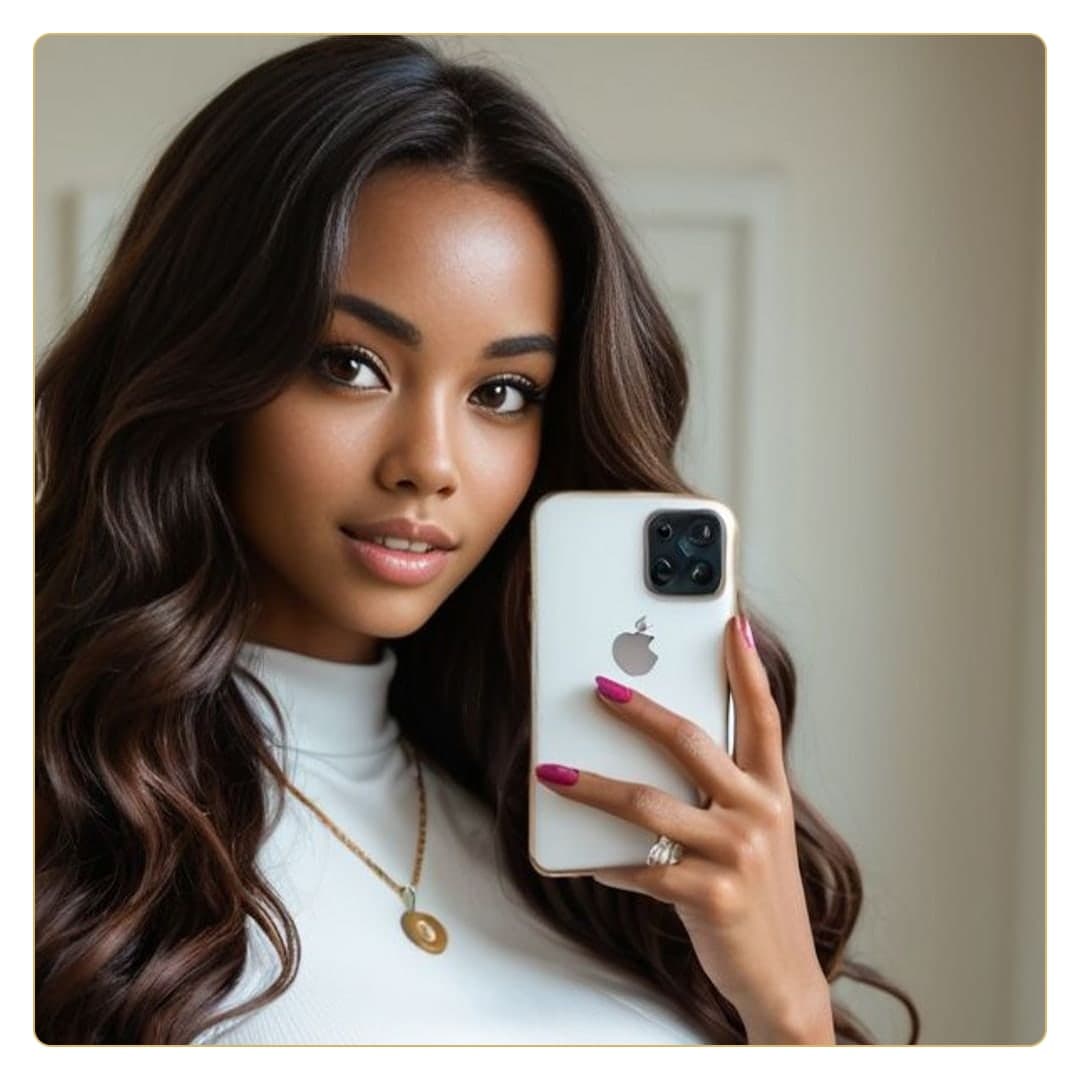 Slim ebony close-up selfie