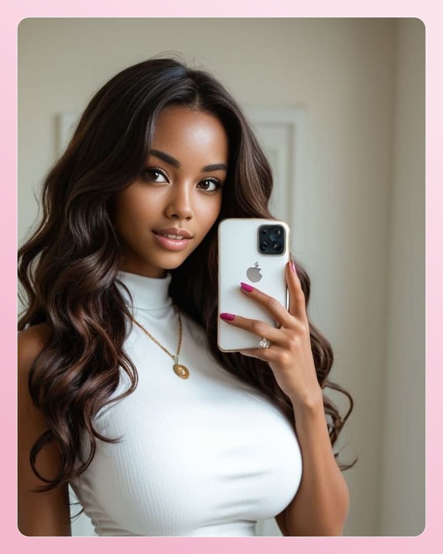 White turtleneck cleavage selfie