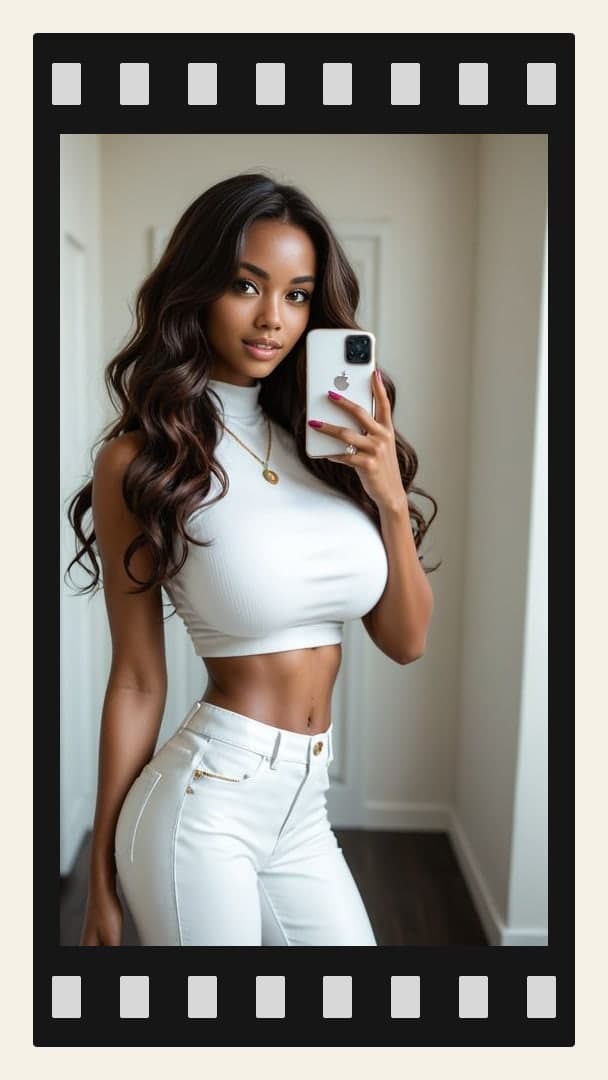 Mirror selfie in white outfit