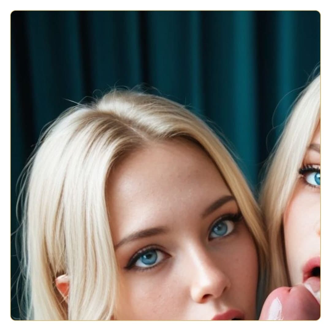 Two blondes sharing cock close-up