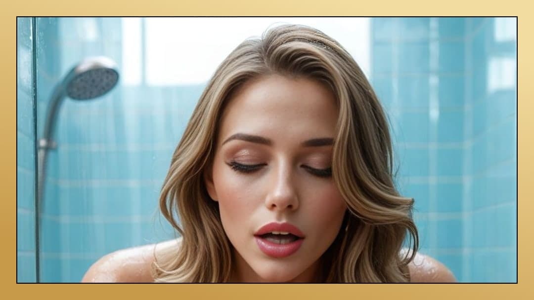 Shower water on closed eyes