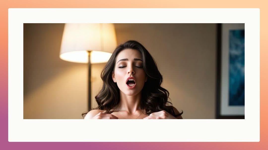 Topless moan in softly lit bedroom