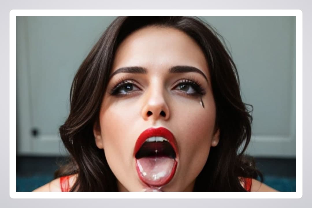 Cum dripping from open mouth