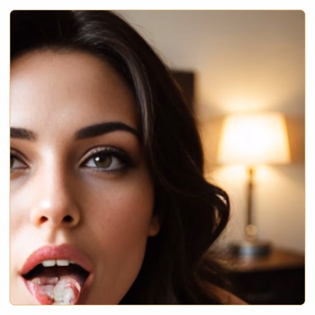 College girl tongue cum close-up
