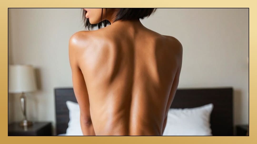 Young Asian topless back view in bed