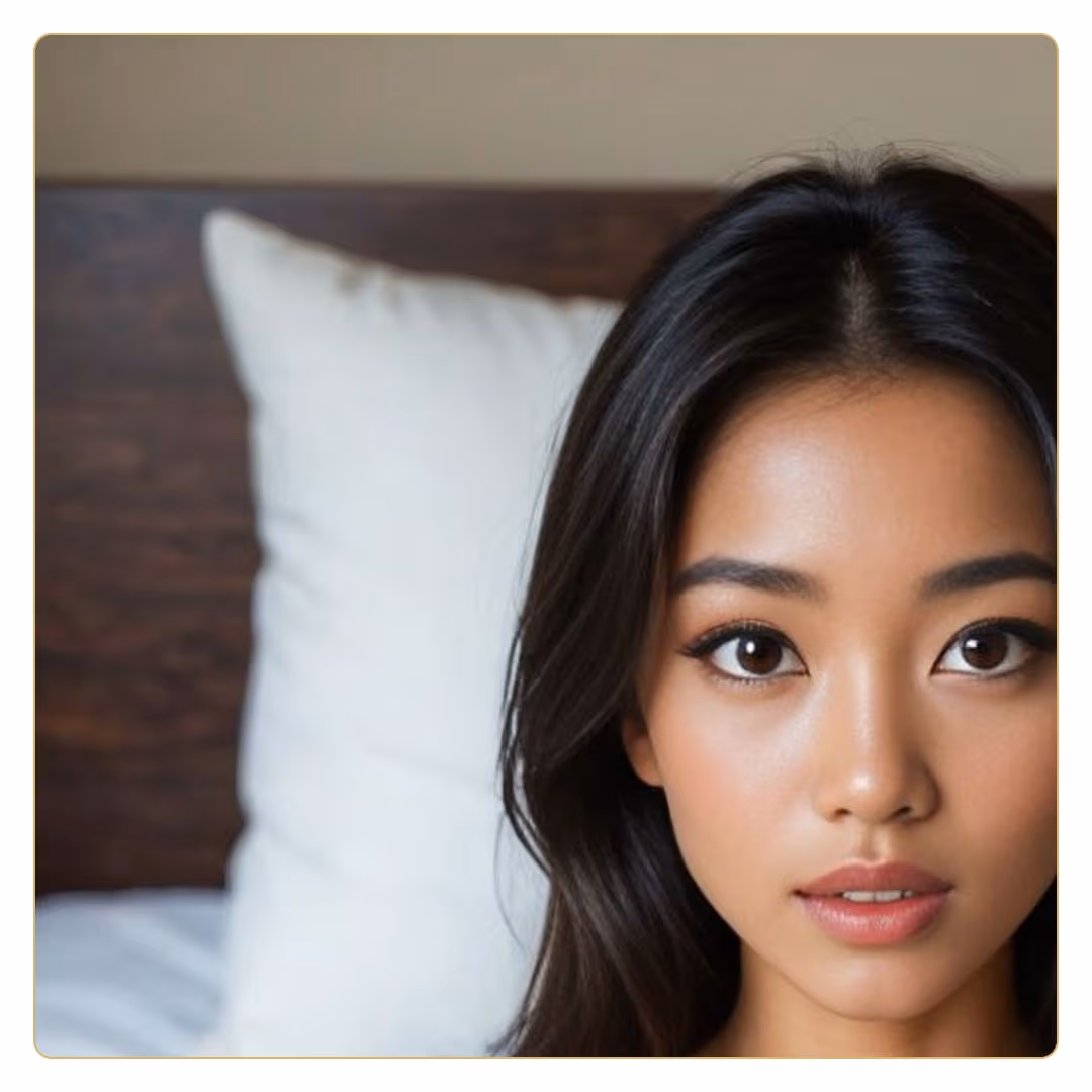 Asian beauty close-up in bedroom