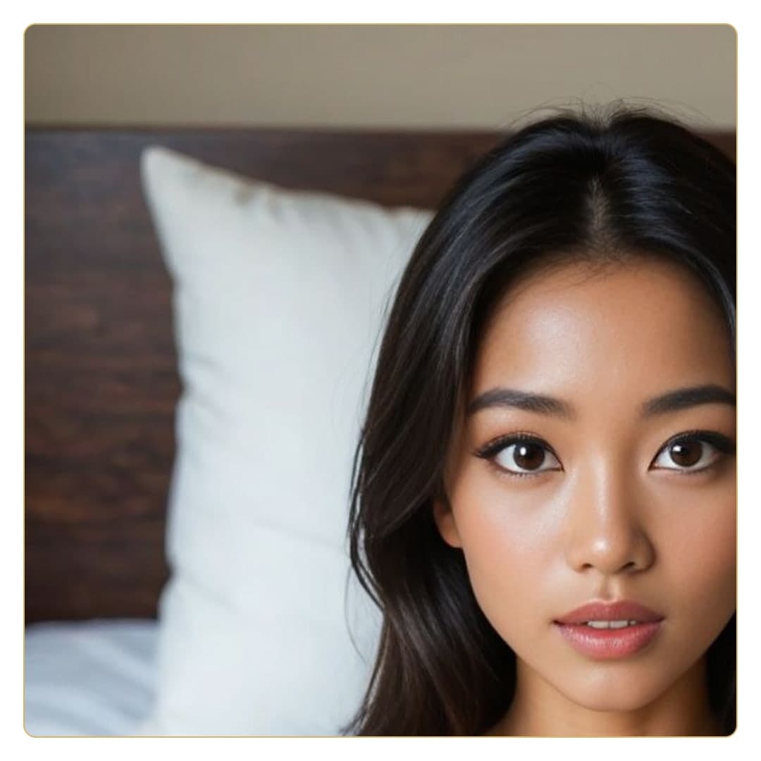 Asian beauty close-up in bedroom