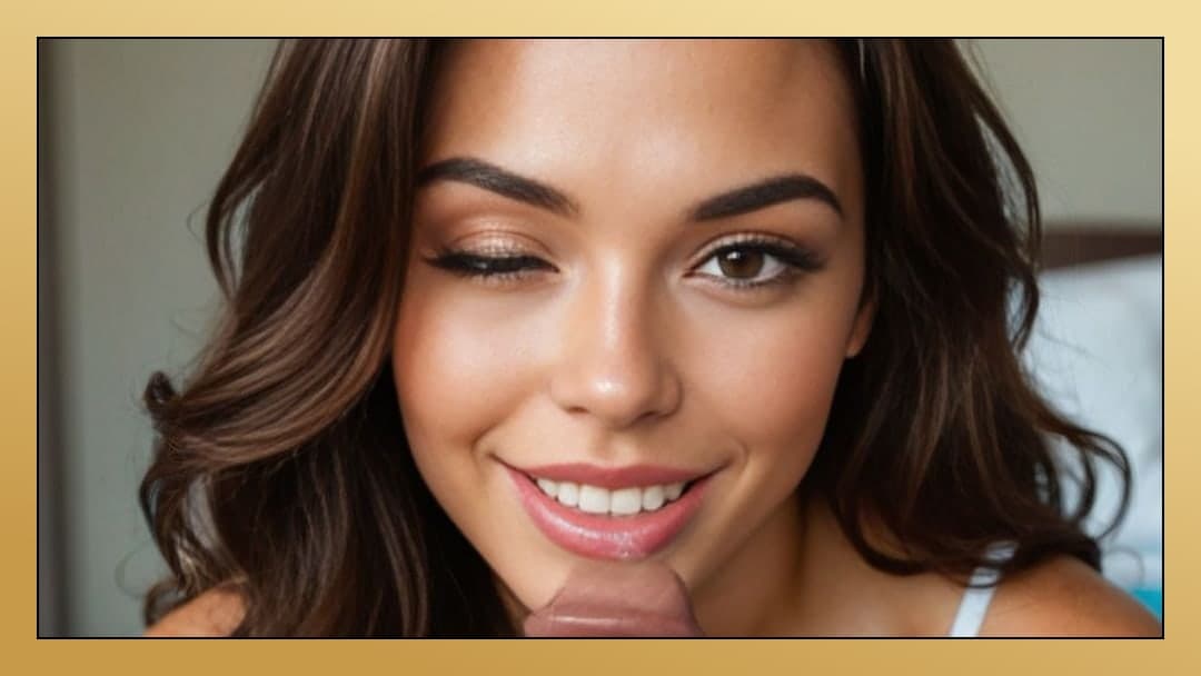 Curvy brunette lips wrapped around cock