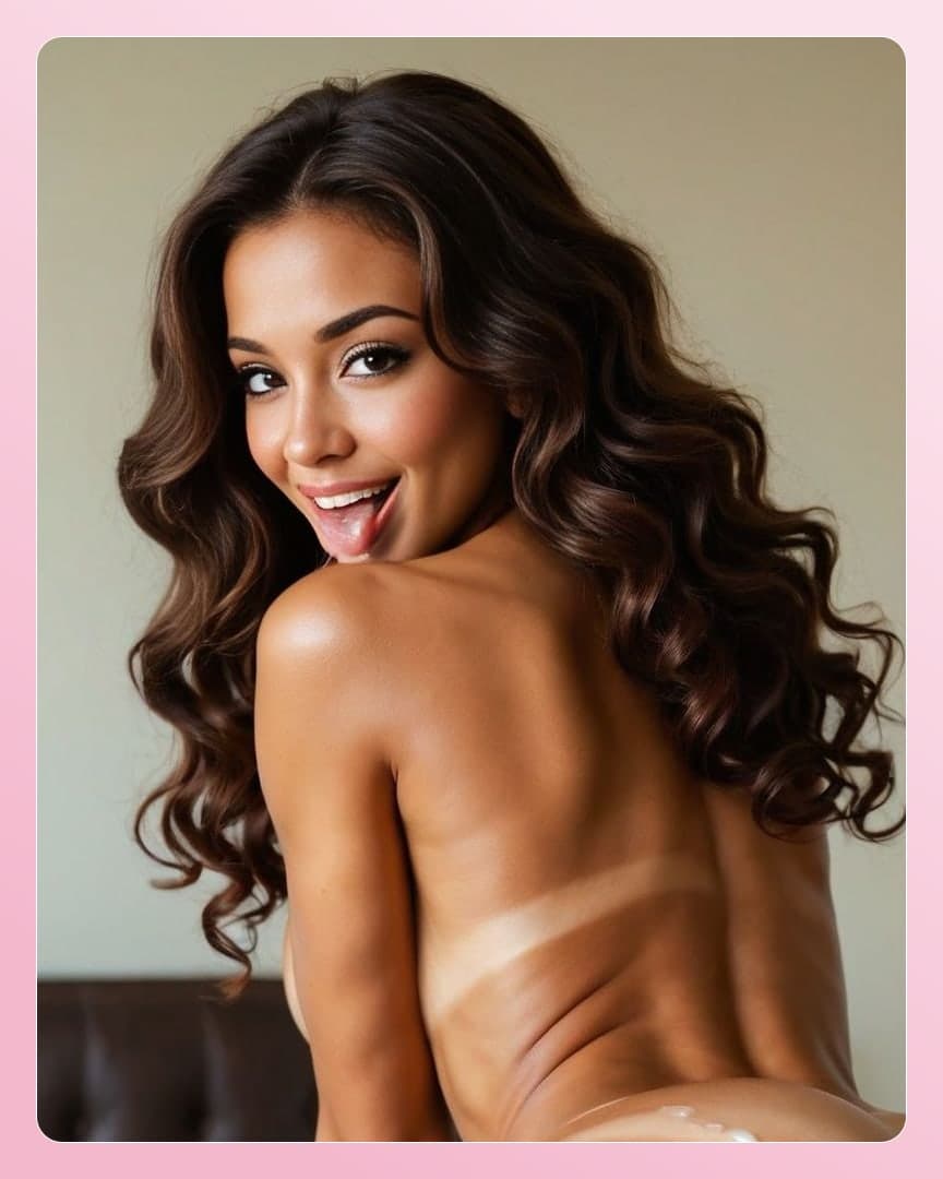 Over shoulder topless tongue out