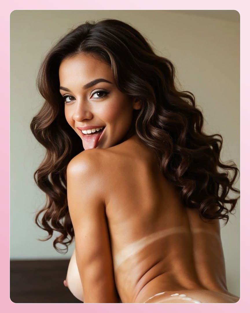 Young adult tongue out topless