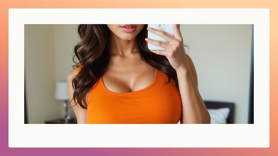 Cleavage selfie in bedroom tank