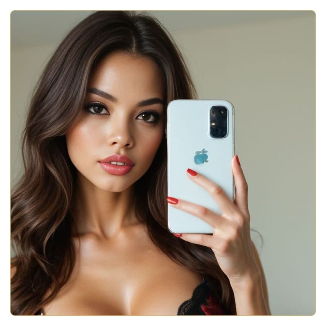 Brunette cleavage selfie in lace