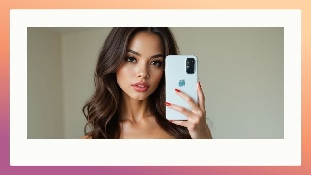 Long wavy brunette topless selfie