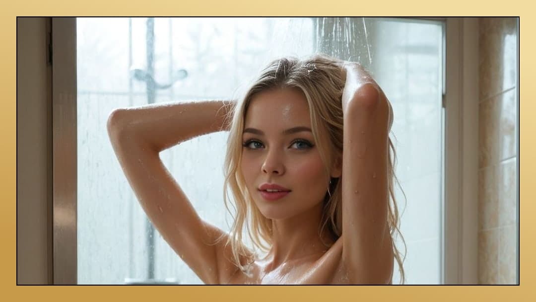 Wet blonde tits in steamy shower