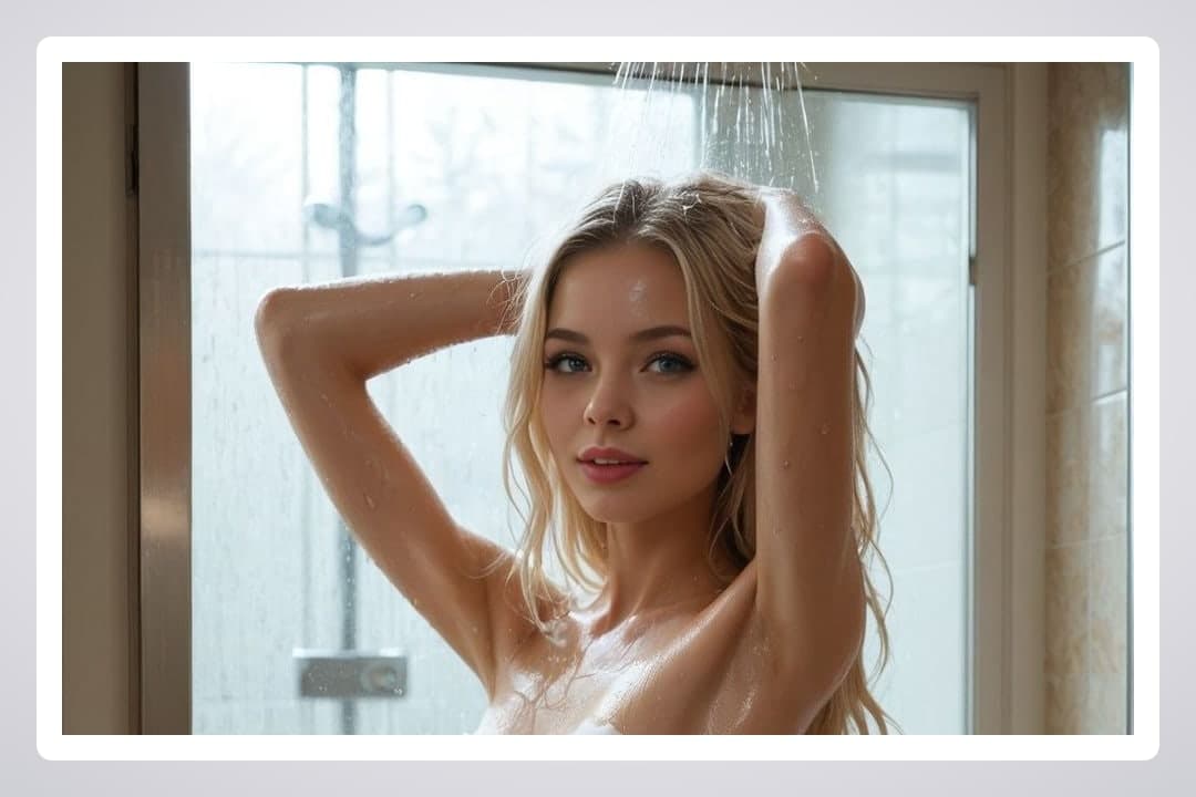 Blonde in shower topless
