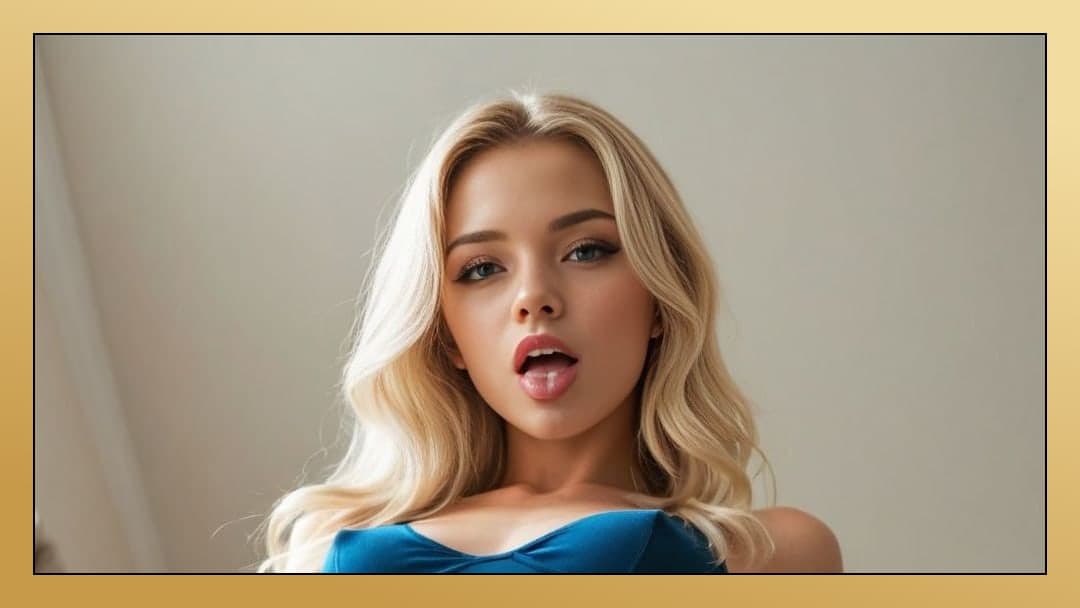 Blonde tongue out selfie close-up