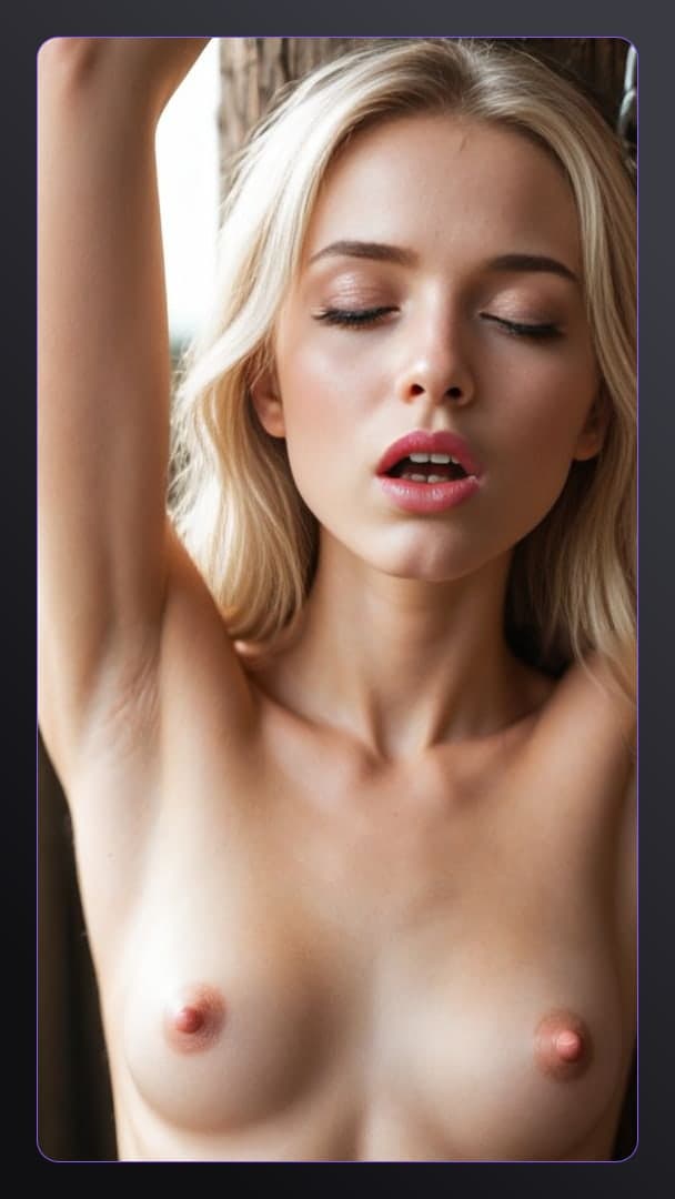Blonde selfie with raised arm