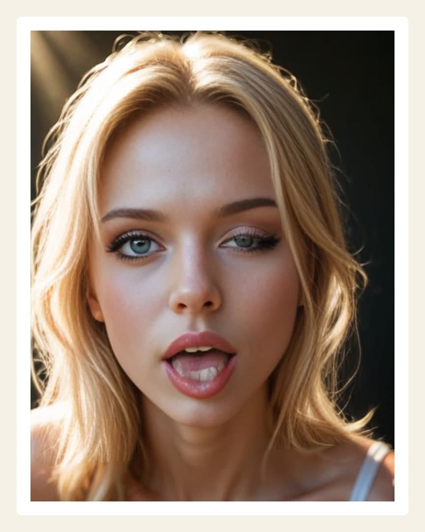 Blonde tongue out close-up POV