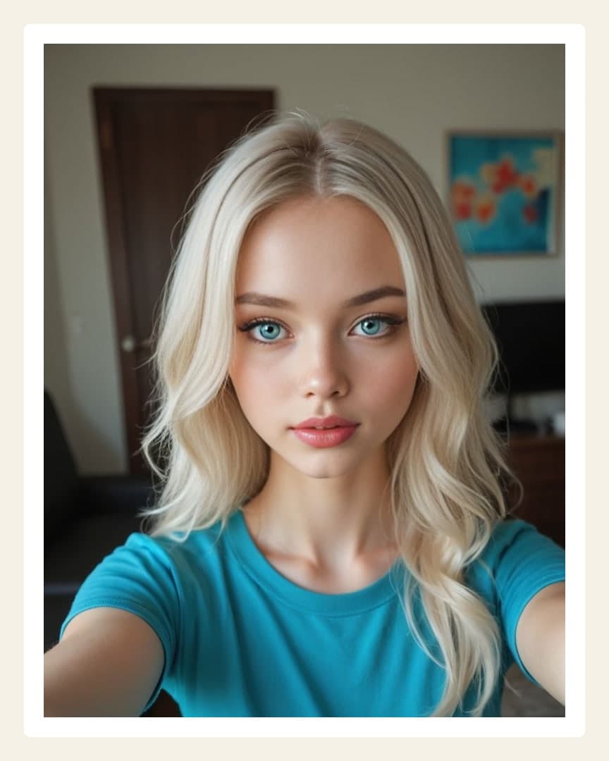 Platinum blonde living room selfie