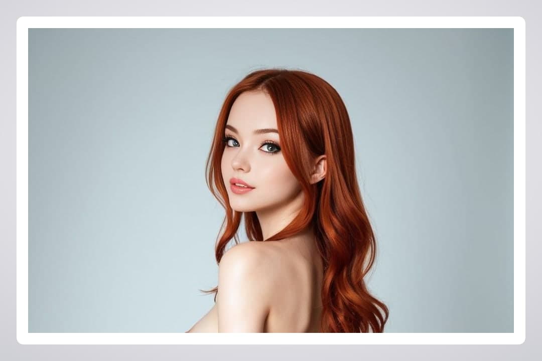 Redhead topless over-shoulder glance
