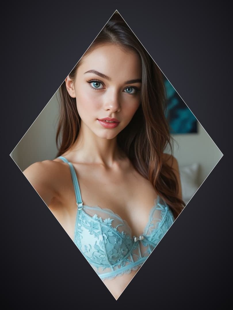 Sheer blue lace bra portrait
