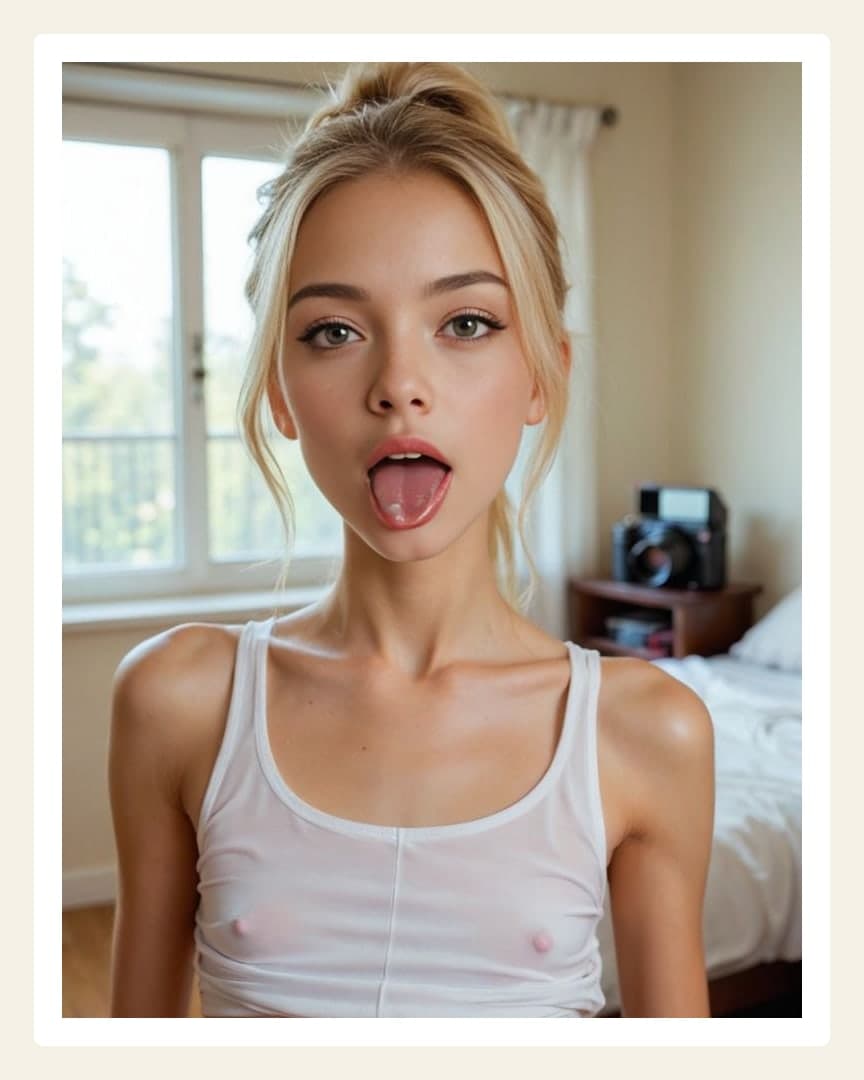Sheer tank top bedroom selfie