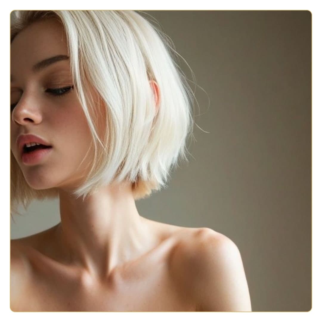 Early 20s platinum bob close-up