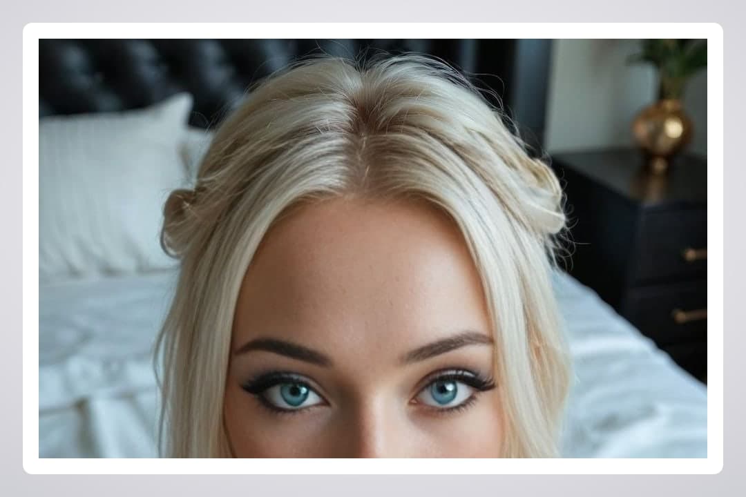 Ice blue eyes selfie in bed